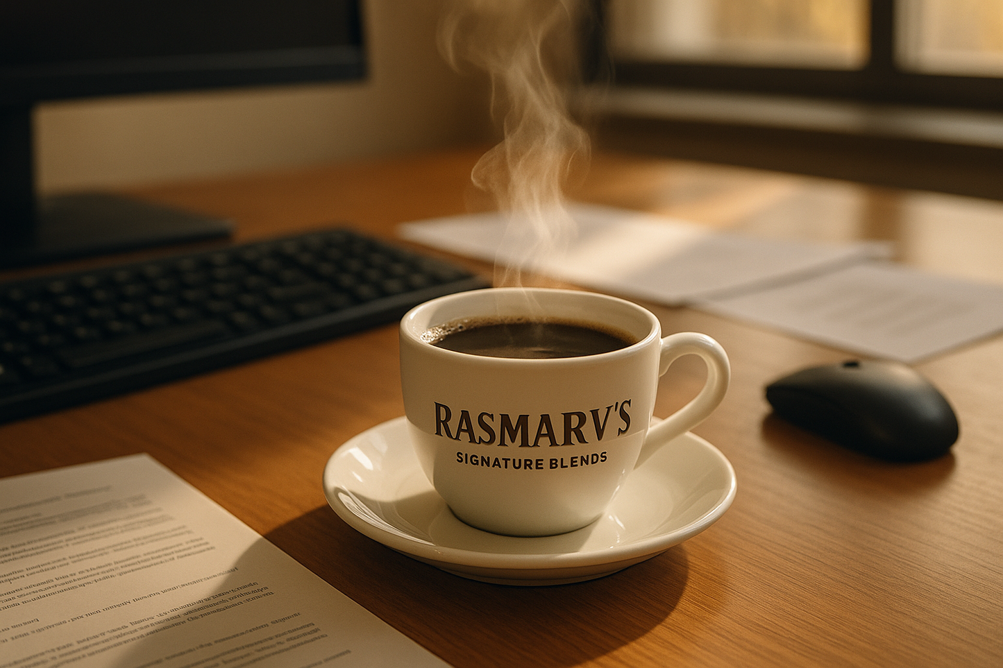 rasmarv coffee on a table at the office